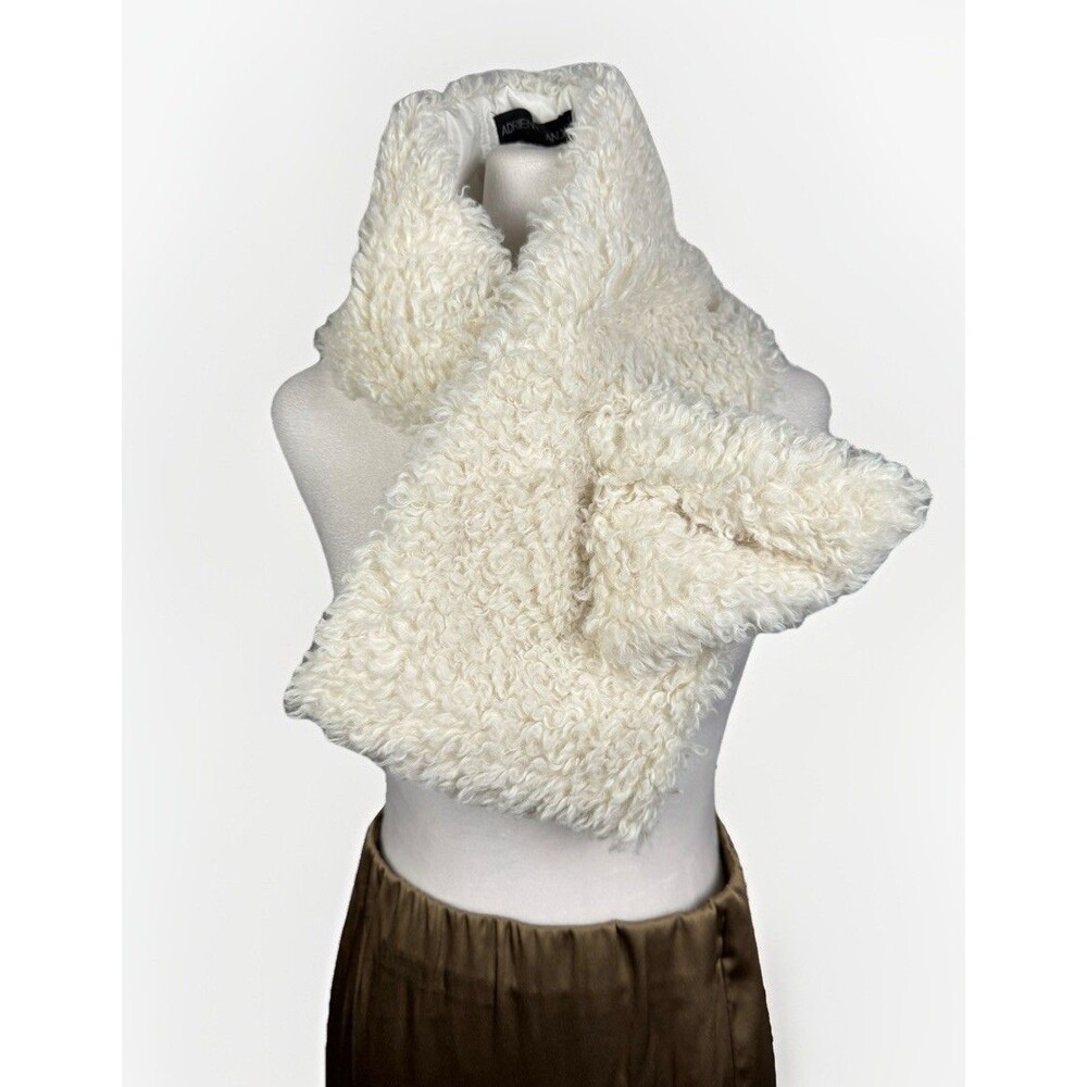ADRIENNE LANDAU Pull Through Scarf Ivory Shaggy Faux Fur Sheepskin Womens OS - Picture 1 of 5